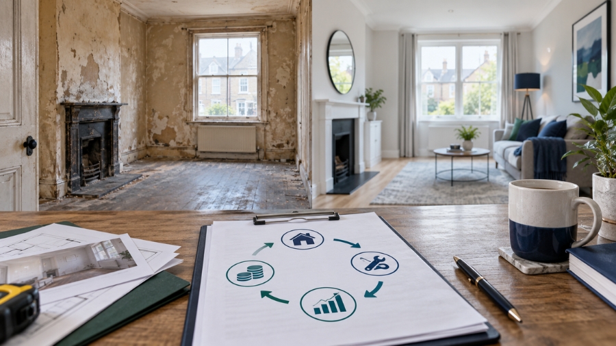 BRRR strategy numbers UK — buy refurbish refinance rent worked example